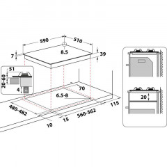 WHIRLPOOL GMAL6422IXL PIANO COTTURA 4 BRUCIATORI 1 TRIPLA CORONA INOX IXELIUM