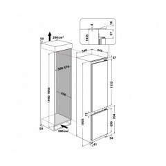 WHIRLPOOL WHC20T152 FRIGORIFERO COMBINATO INCASSO NO FROST 280 LT CLASSE E