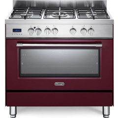 DELONGHI PRO96MRED CUCINA 90X60 FORNO MULTIFUNZIONE 5 FUOCHI PIZZA BORDEAUX