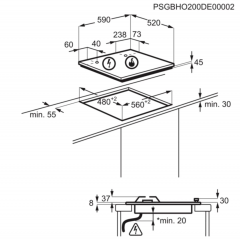 AEG HKB64029NB PIANO COTTURA 4 BRUCIATORI A GAS ON GLASS FLUSH BURNER 60 CM