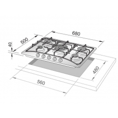 DE LONGHI IF57PRON PIANO COTTURA 68CM DA INCASSO 5 BRUCIATOR INOX GRIGLIE GHISA