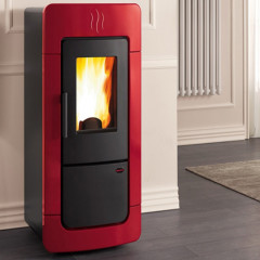 EXTRAFLAME DIADEMA IDRO EVO TERMOSTUFA A PELLET RIVESTIMENTO MAIOLICA BORDEAUX