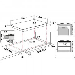 WHIRLPOOL GMAL 9522IXL PIANO COTTURA 86 CM INOX IXELIUM 5 BRUCIATORI 9 LIVELLI