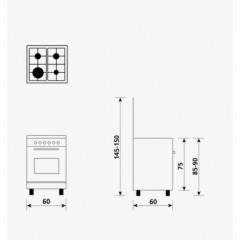 GLEM A664VI CUCINA 60X60 FORNO A GAS VENTILATO 4 FUOCHI SAFE TOUCH MULTICHEF