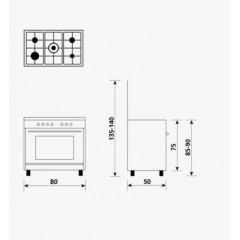 GLEM A855EI CUCINA 80X50 FORNO ELETTRICO 5 FUNZIONI 5 FUOCHI 1 TRIPLA CORONA