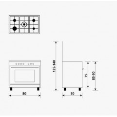 GLEM A855GI CUCINA 80X50 FORNO GAS 5 FUOCHI 1 TRIPLA CORONA SAFE TOUCH