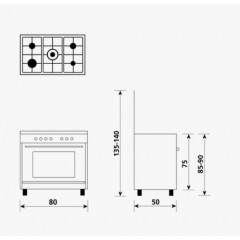 GLEM A855GX CUCINA 80X50 FORNO GAS 5 FUOCHI 1 TRIPLA CORONA SAFE TOUCH BIANCA