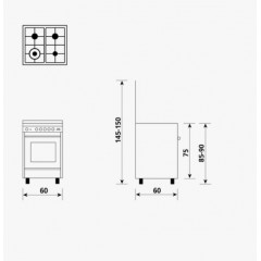 GLEM U664VI CUCINA 60X60 FORNO A GAS 64 LITRI 4 FUOCHI SAFE TOUCH MULTICHEF