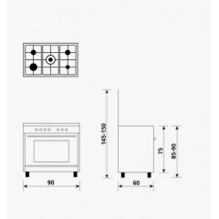 GLEM AN965MI6 CUCINA 90X60 FORNO ELETTRICO 5 FUOCHI 1 TRIPLA CORONA SAFE TOUCH