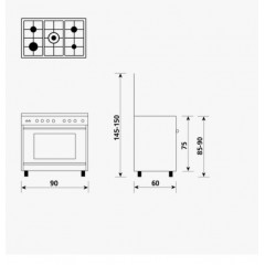 GLEM UN965VI CUCINA 90X60 FORNO GAS 5 FUOCHI 1 TRIPLA CORONA SAFE TOUCH